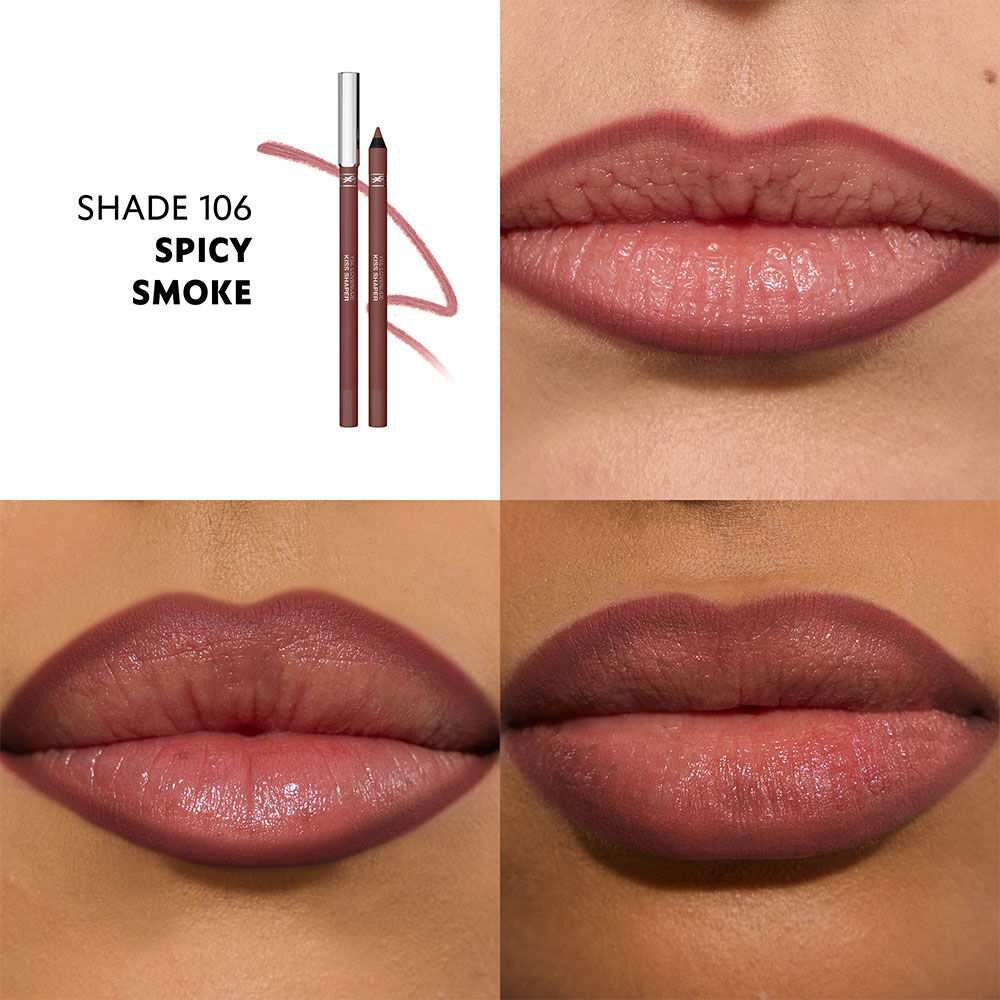 Close-up lips wearing YSL LOVENUDE KISS SHAPER nude shade.
